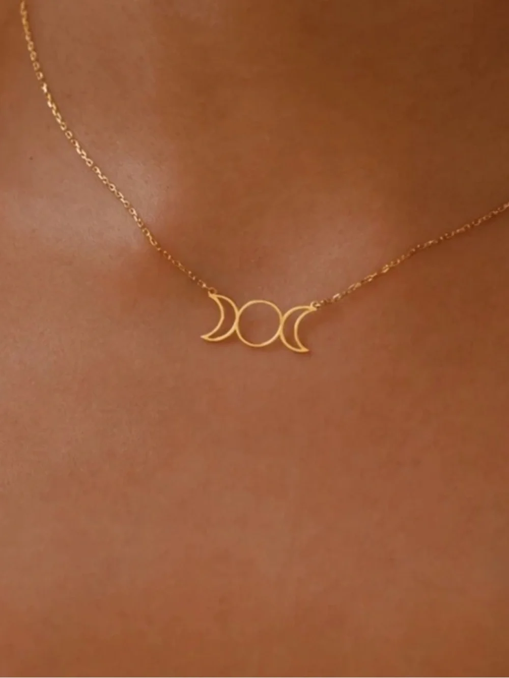 Gold Plated Stainless Steel Moon Crescent Pendant Necklace